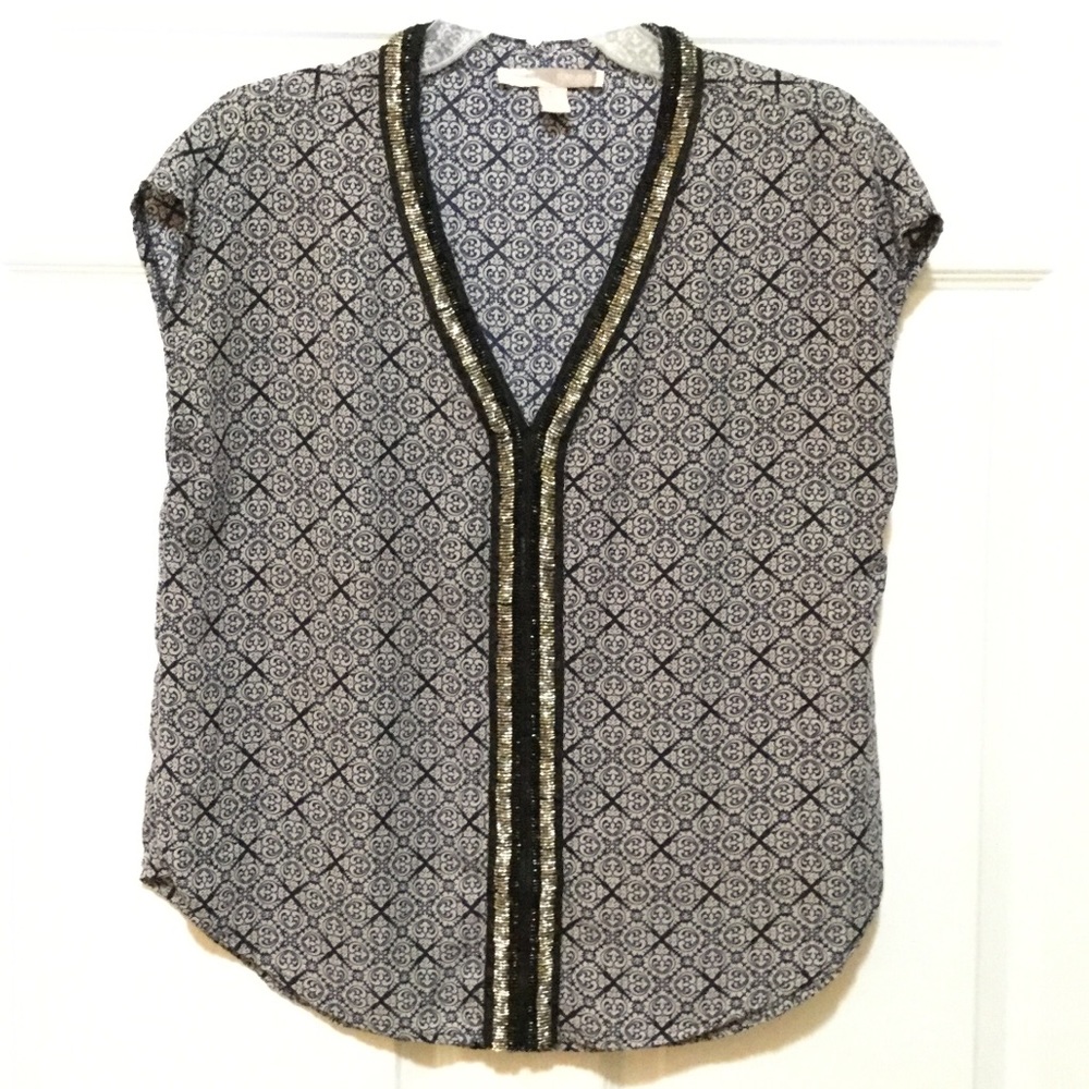 Forever 21 Printed Beaded Vneck Blouse